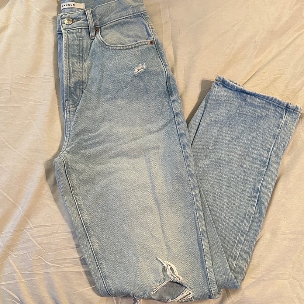 Pacsun Womens’s Light Blue Distressed Dad Jeans